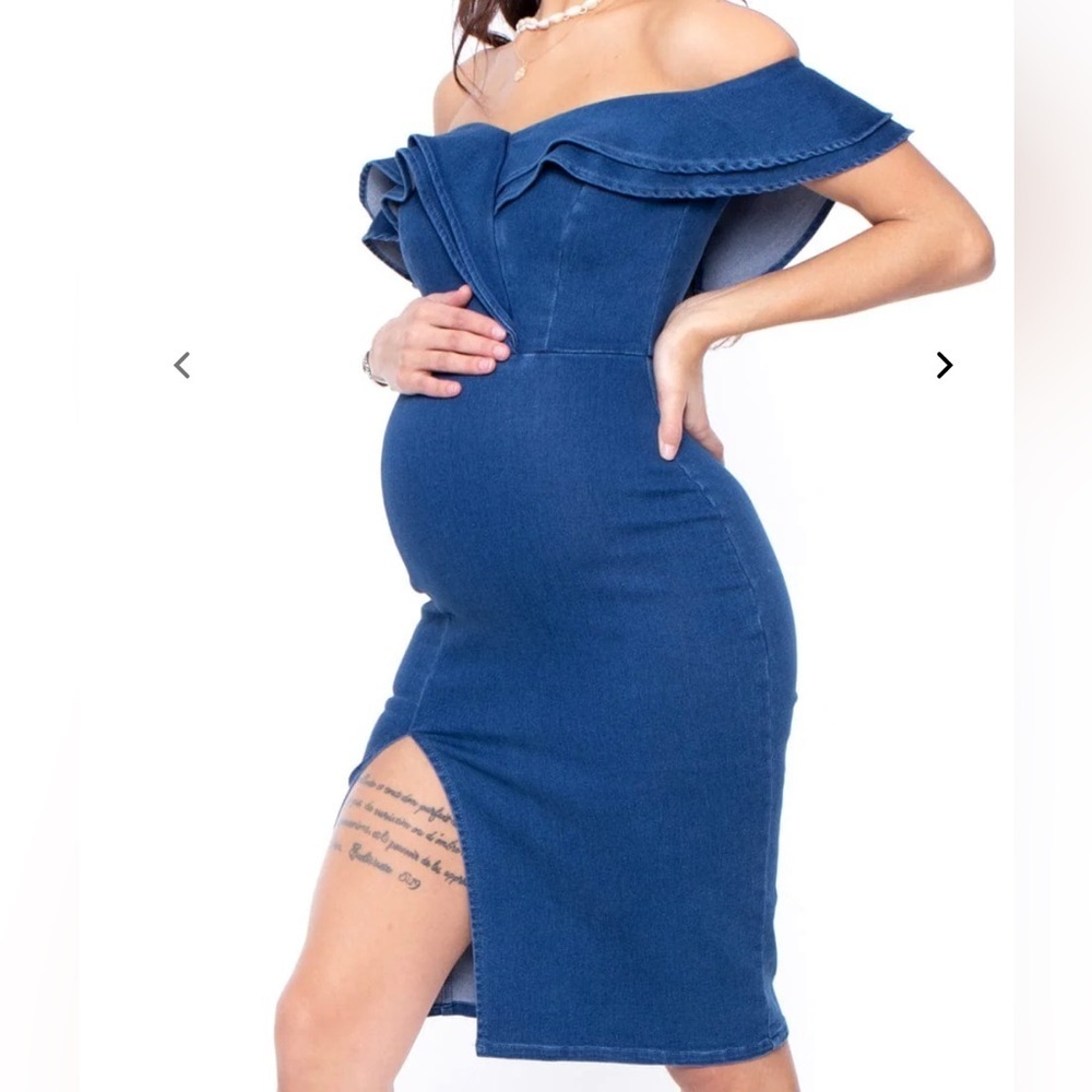 Bump Biddy Denim Maternity Dress Blue Jean Small Ruffle